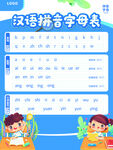 卡通手绘小孩学拼音表宣传海报
