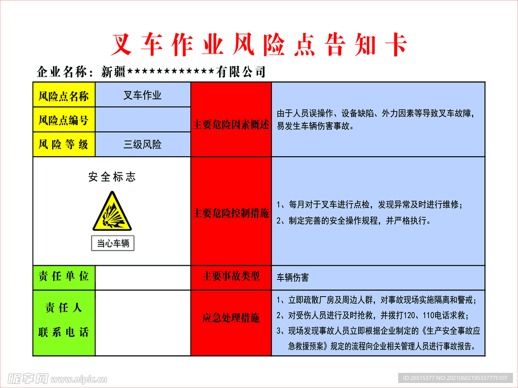 叉车作业风险点告知牌