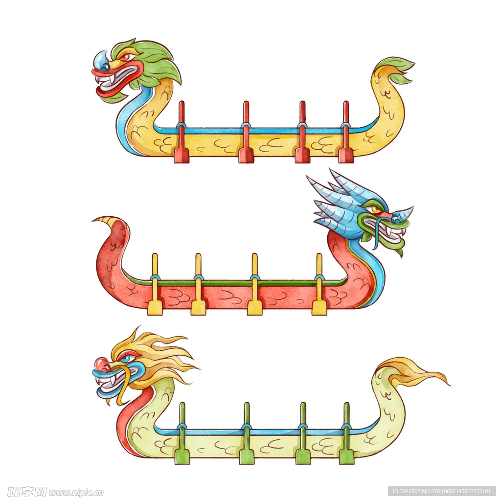 手绘龙舟端午节素材