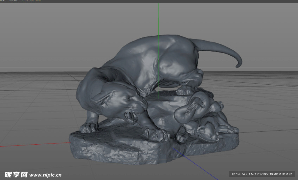 C4D模型老虎扫描雕塑雕像石头