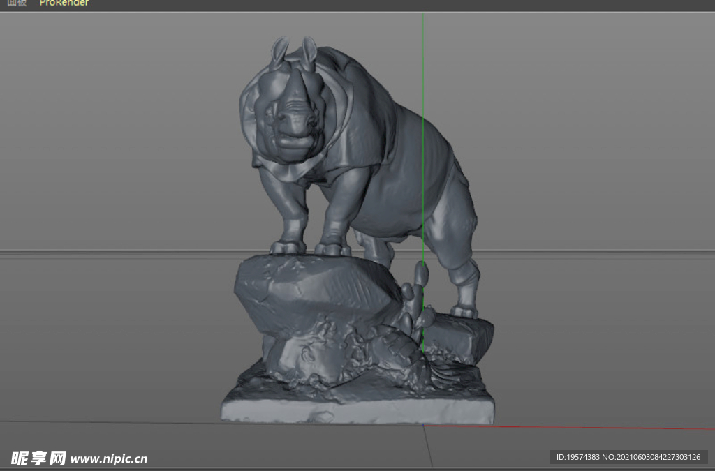 C4D模型犀牛扫描雕塑雕像石头