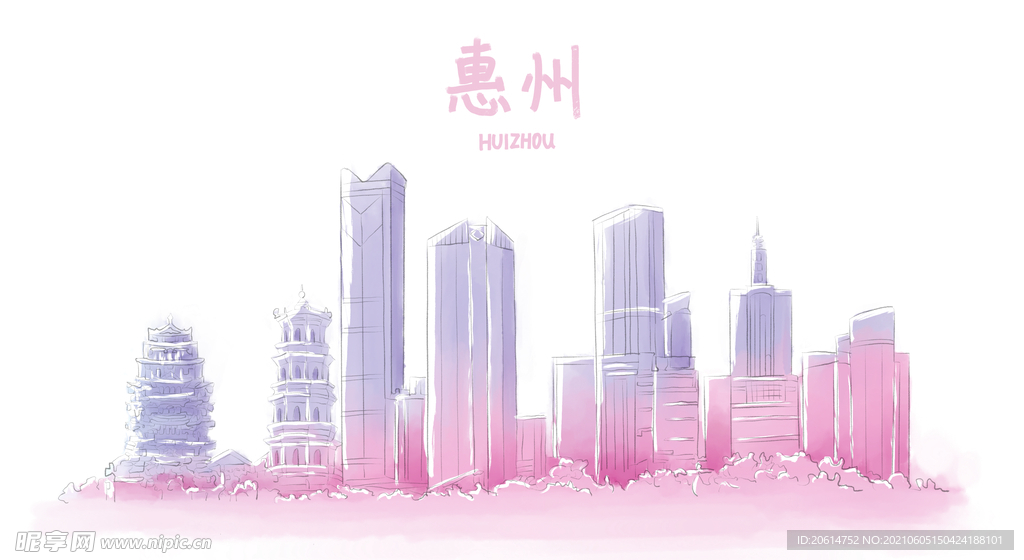 惠州城市地标建筑漫画海报