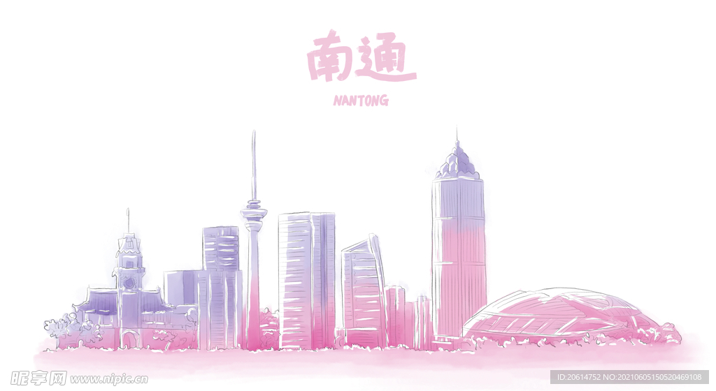 南通城市地标建筑漫画海报
