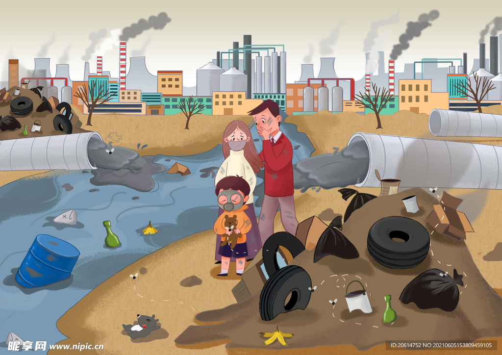 环境恶化垃圾遍地创意漫画海报