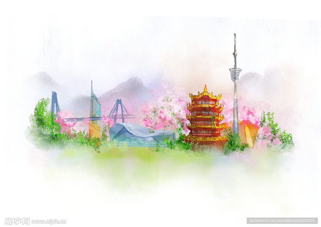 美丽的城市地标建筑漫画