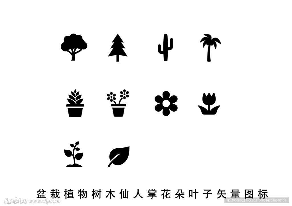 盆栽植物树木仙人掌花朵叶子图标