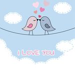卡通亲吻情侣鸟