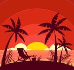 沙滩夕阳剪影矢量