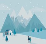 看雪景的情侣背影