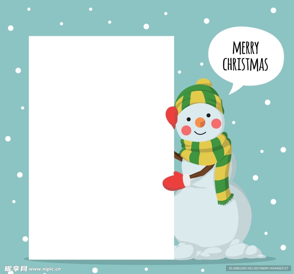 圣诞雪人和空白纸张