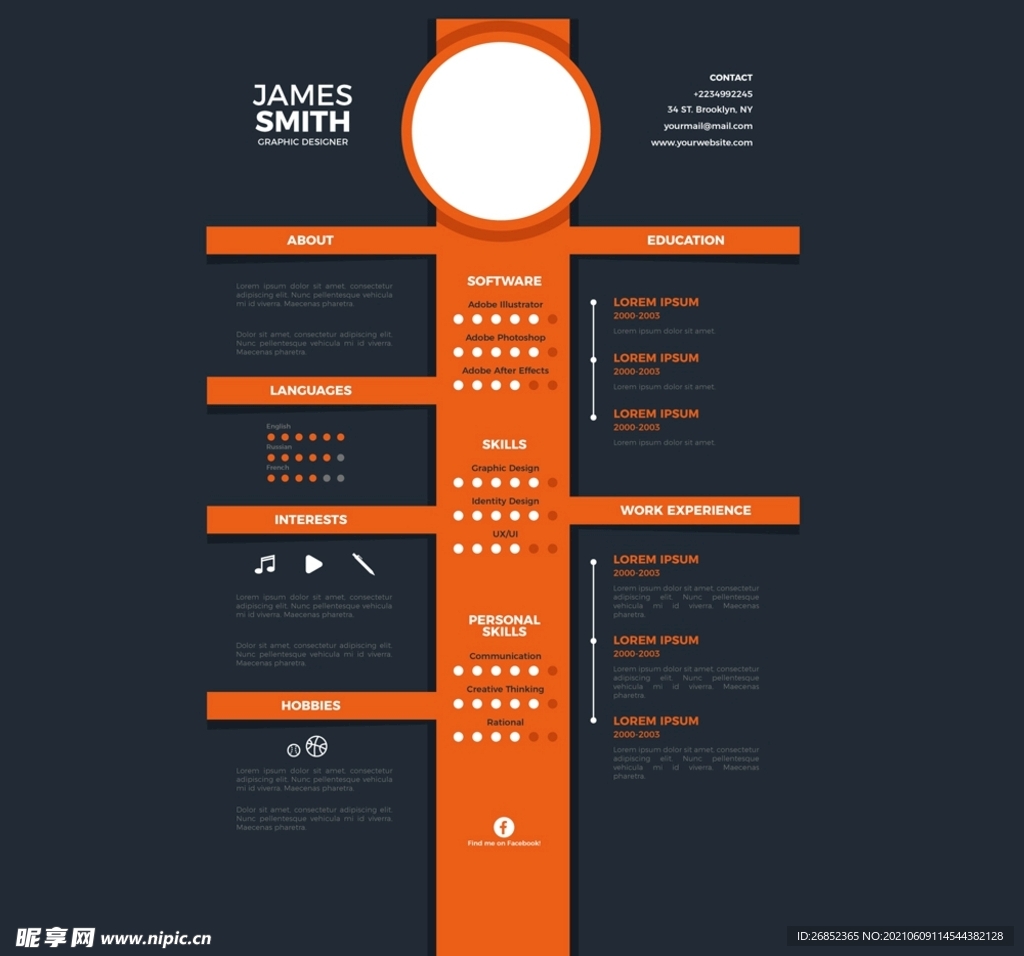 黑底橙色简历模板