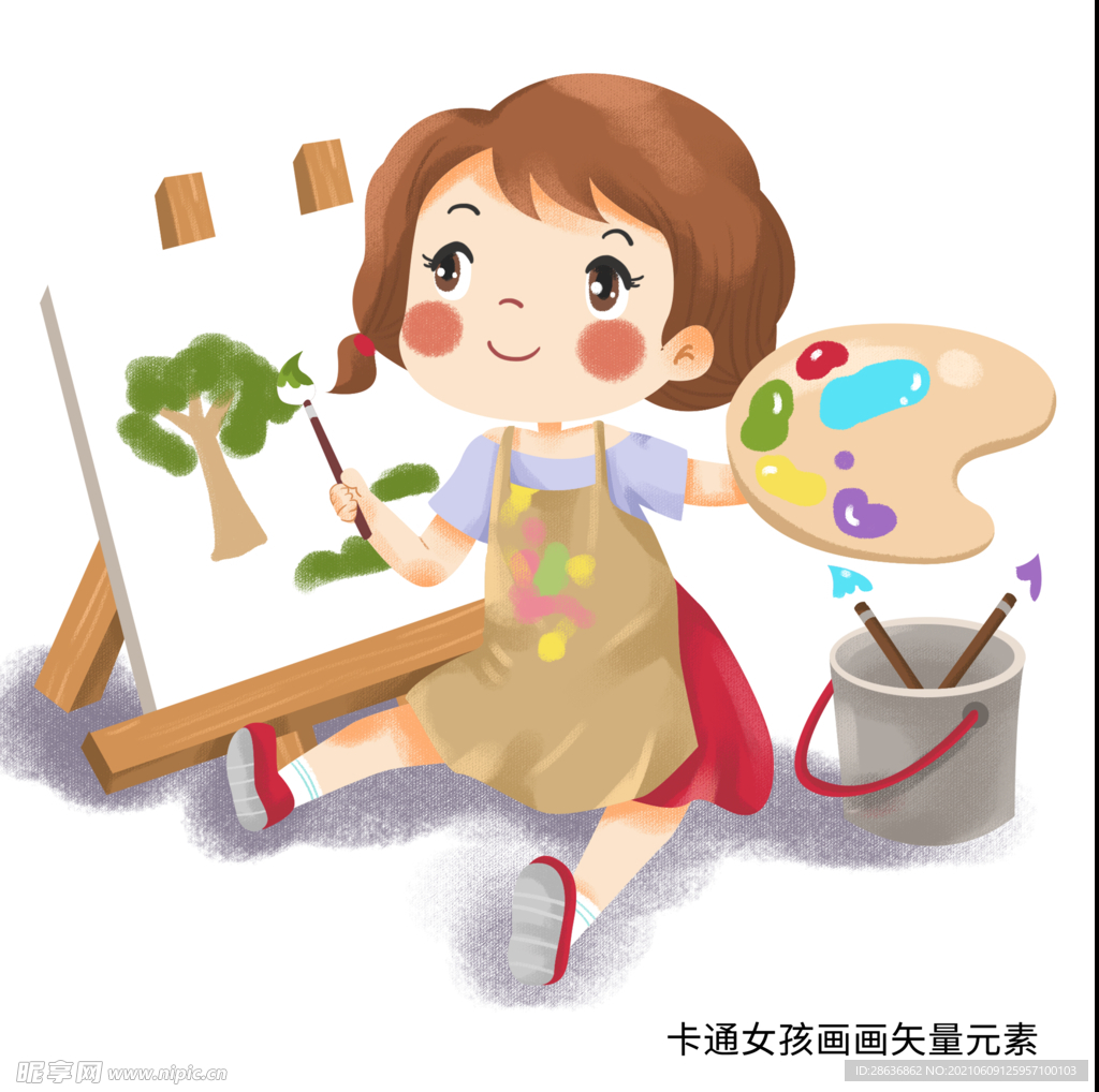 卡通女孩画画
