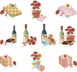 矢量鲜花红酒素材