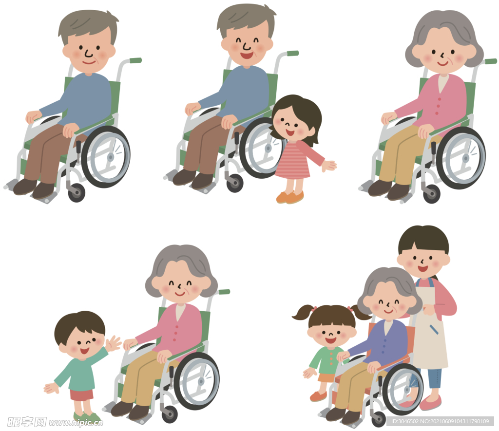 护士与病人在医院坐轮椅，平面矢量插图。残疾人的医疗保健。插画图片素材_ID:386185028-Veer图库
