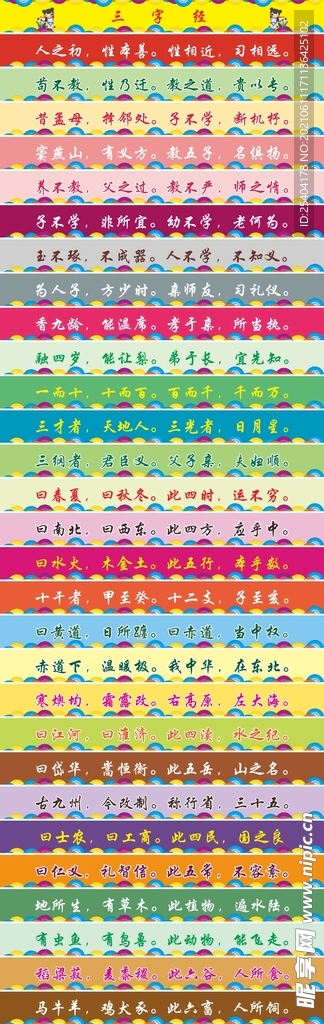 国学三字经幼儿园楼梯口卡通腰线