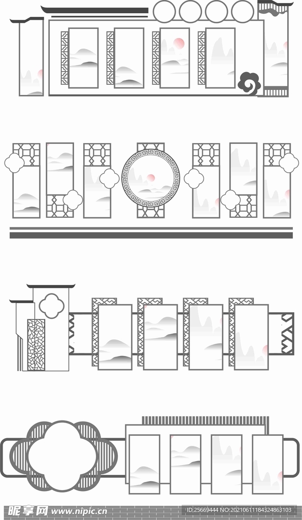 简约古典中式校园社区文化墙边框