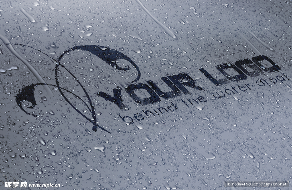水珠墙上深色logo样机