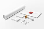 简约背景信封名片卷纸样机展示