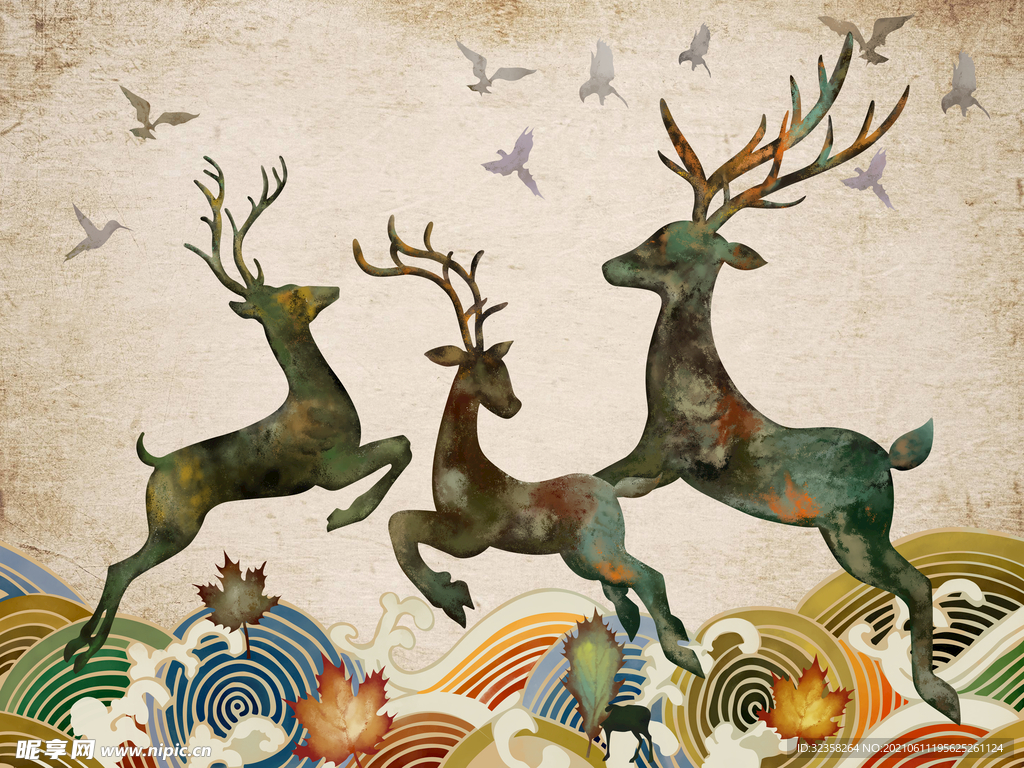 麋鹿装饰画