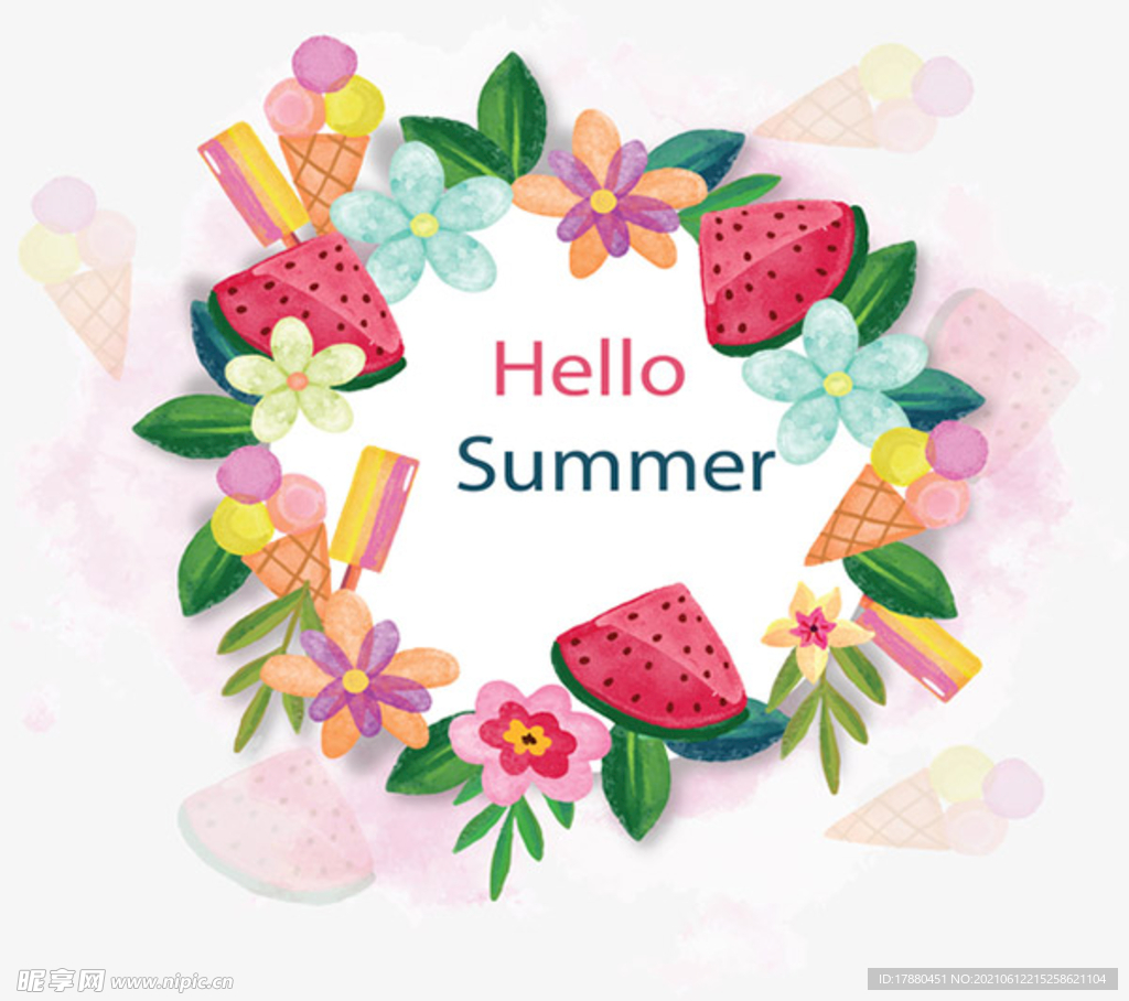 手绘花朵你好夏天