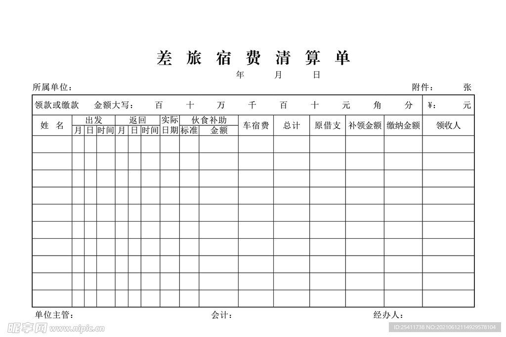 差旅宿费清算单