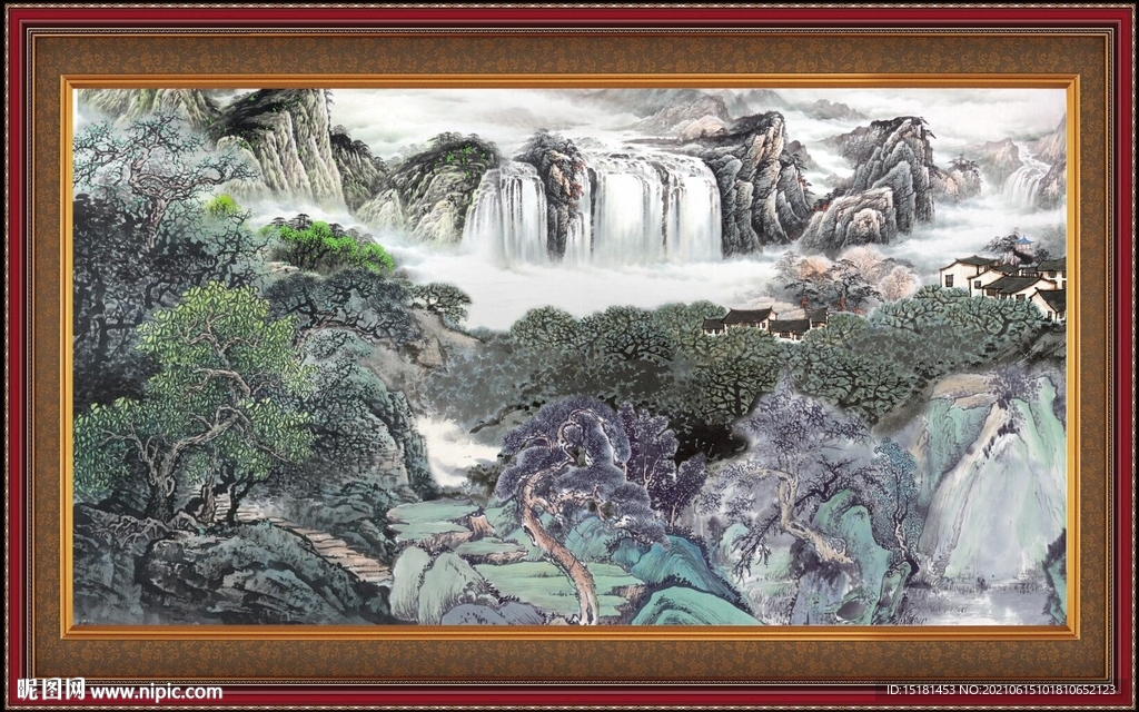 瀑布中堂画 