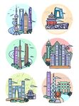 城市标志性建筑插画元素