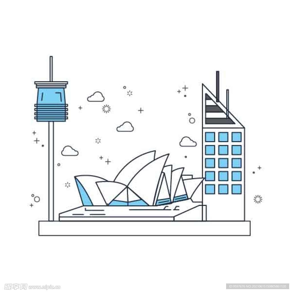 清新简约的线性巴黎旅游建筑标志
