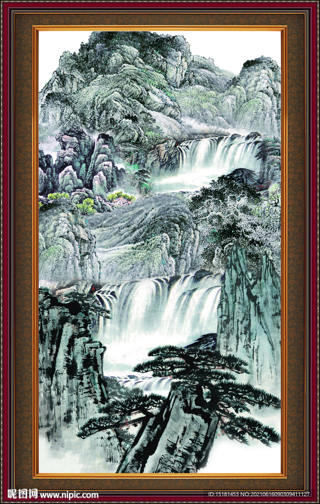 瀑布背景画 