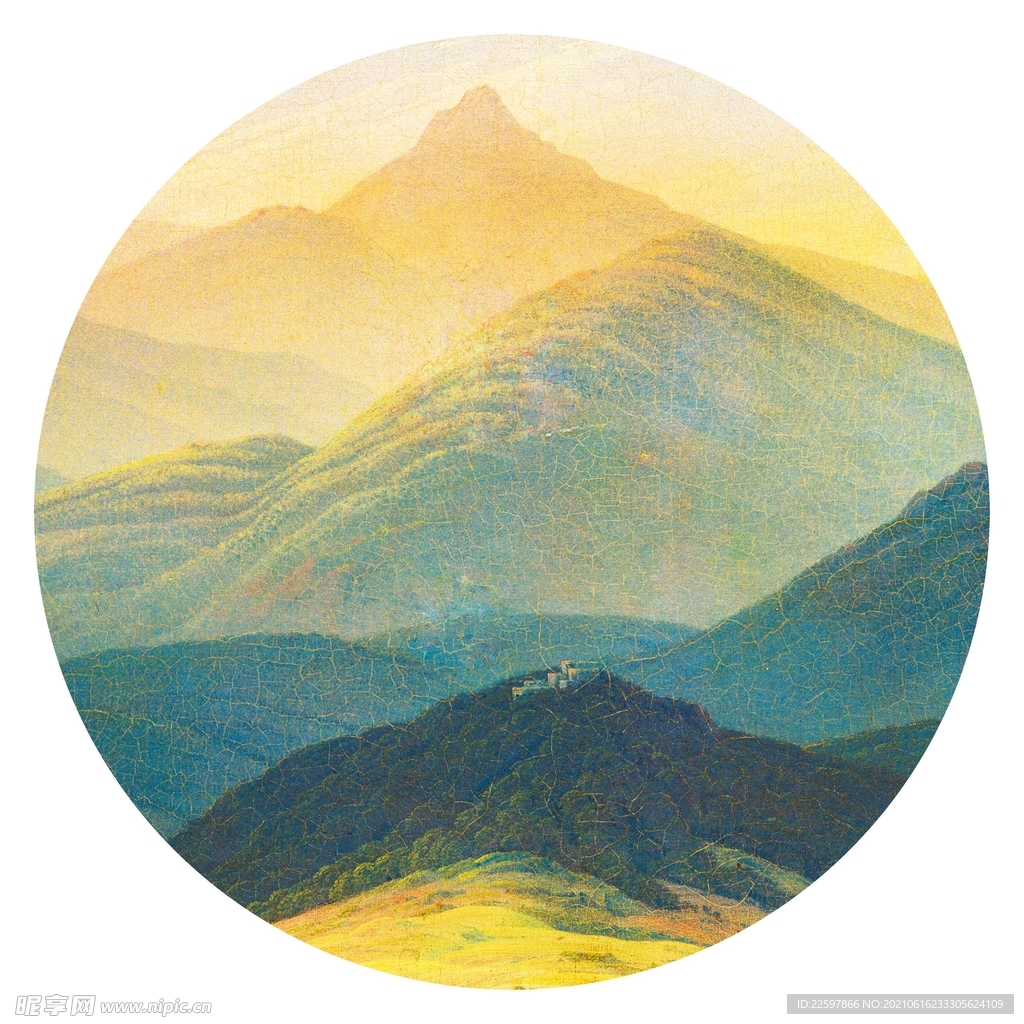 圆圈装饰画  水墨  山水 