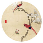 圆圈装饰画  中国风  鸟