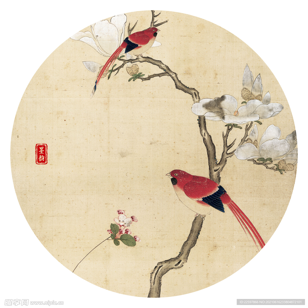 圆圈装饰画  中国风  鸟