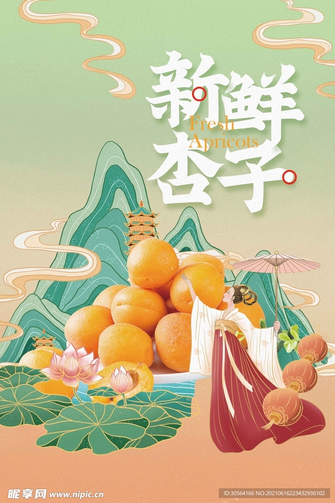 新鲜杏子水果活动宣传海报素材