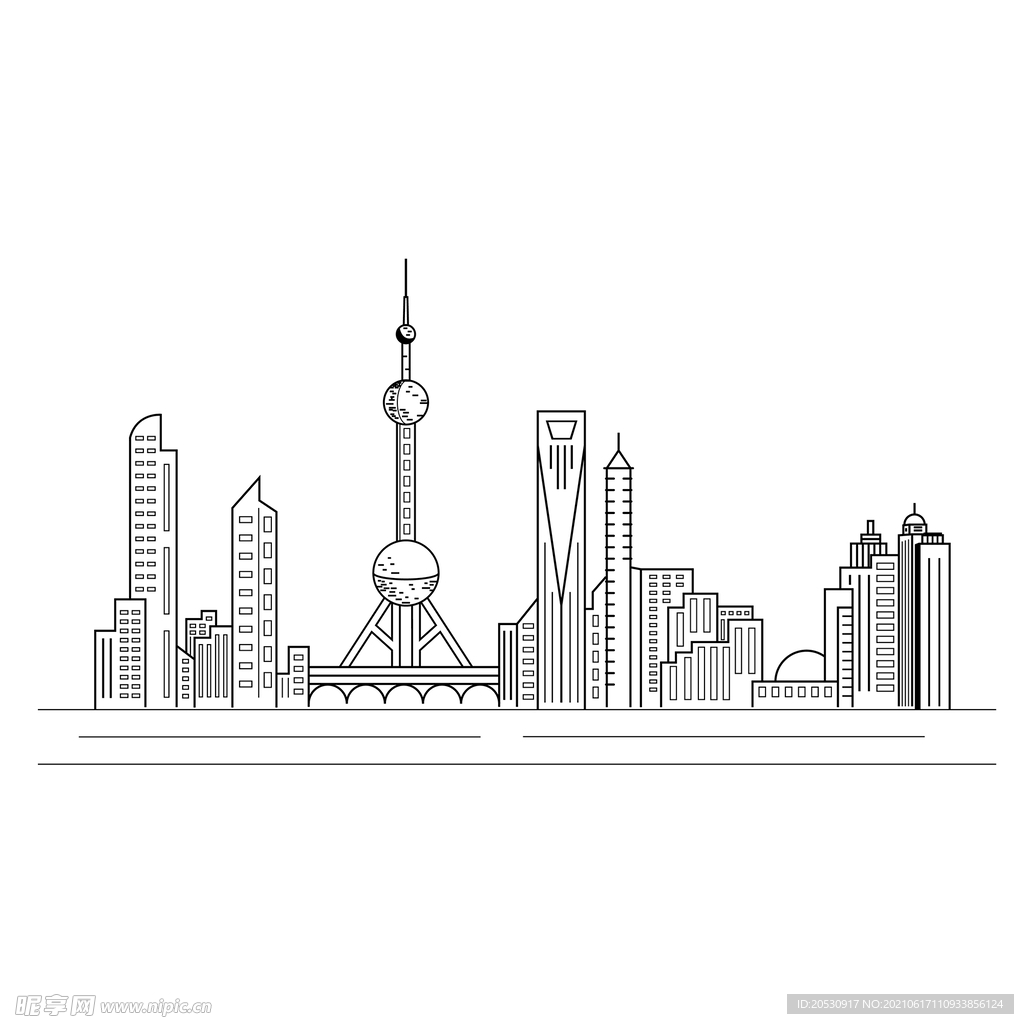 线描城市建筑元素