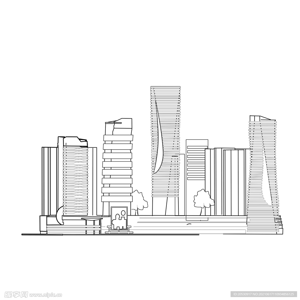 线描城市建筑元素