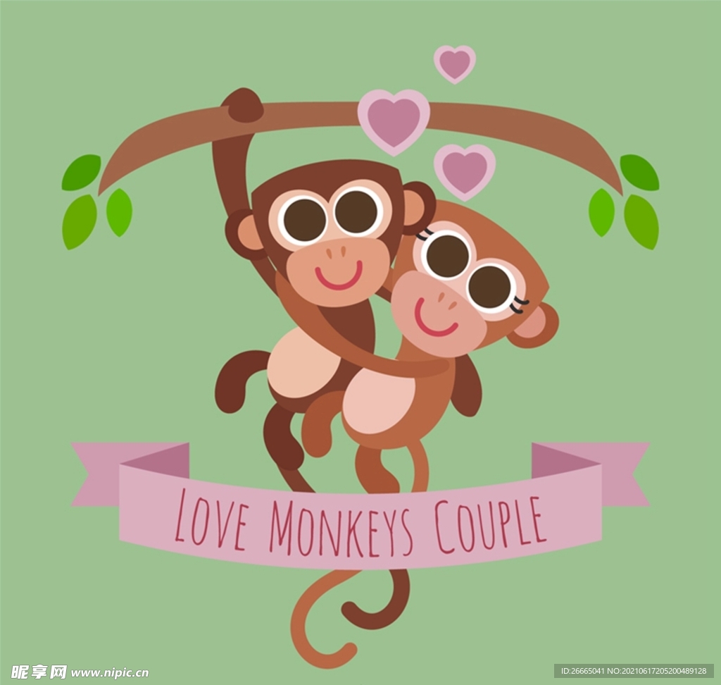 猴子情侣插画图片素材-编号40014124-图行天下