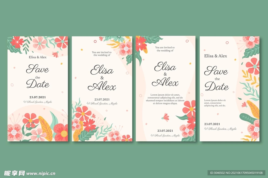 婚礼花卉装饰系列卡片贺卡