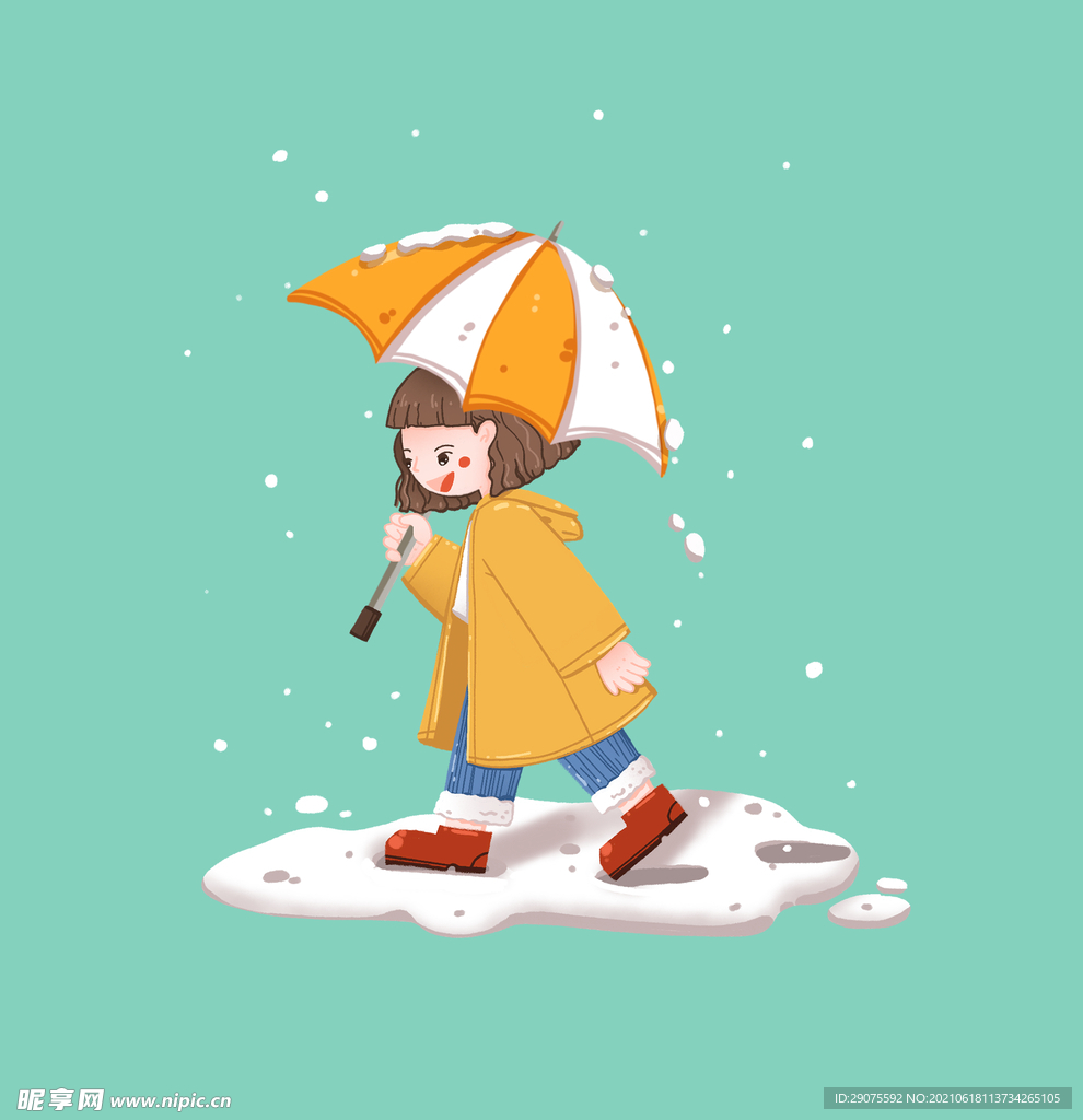 雪中散步的女孩