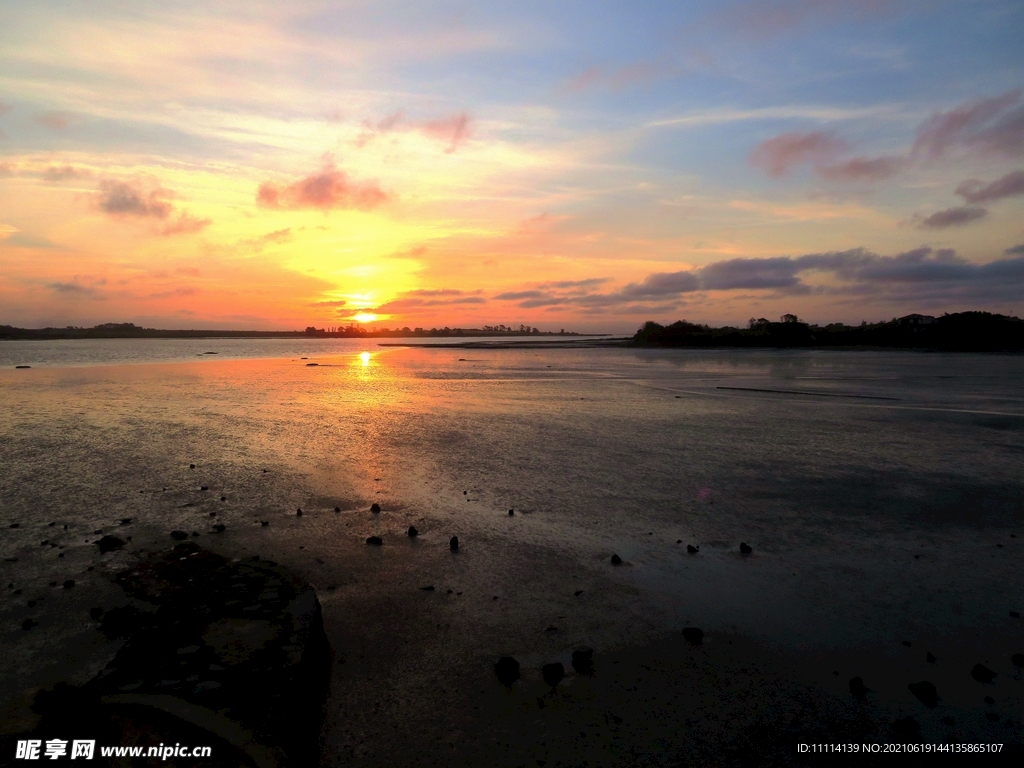 奥克兰海滨夕阳风景