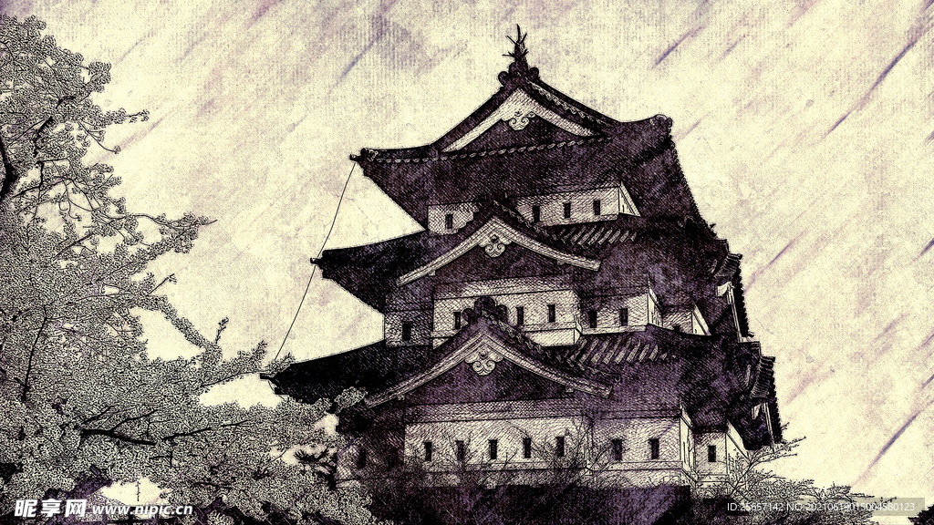 日式建筑手绘