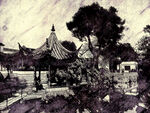 中式园林手绘插画
