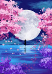 月空下的女孩