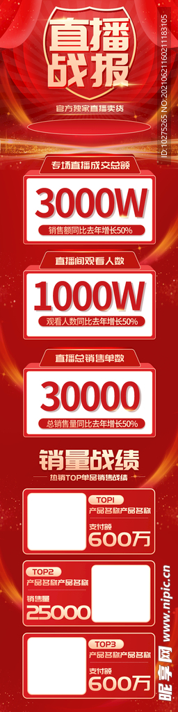 直播业绩战报红金大气简约手机端