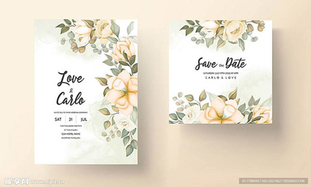 玫瑰花装饰婚礼邀请函