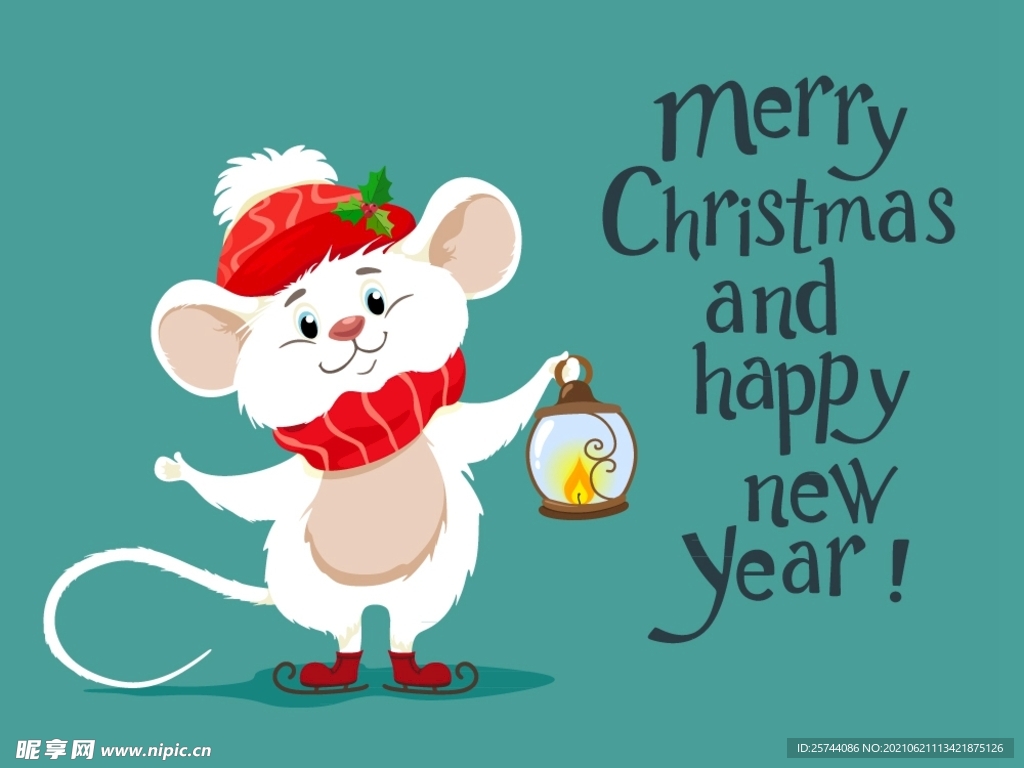 圣诞新年提风灯老鼠