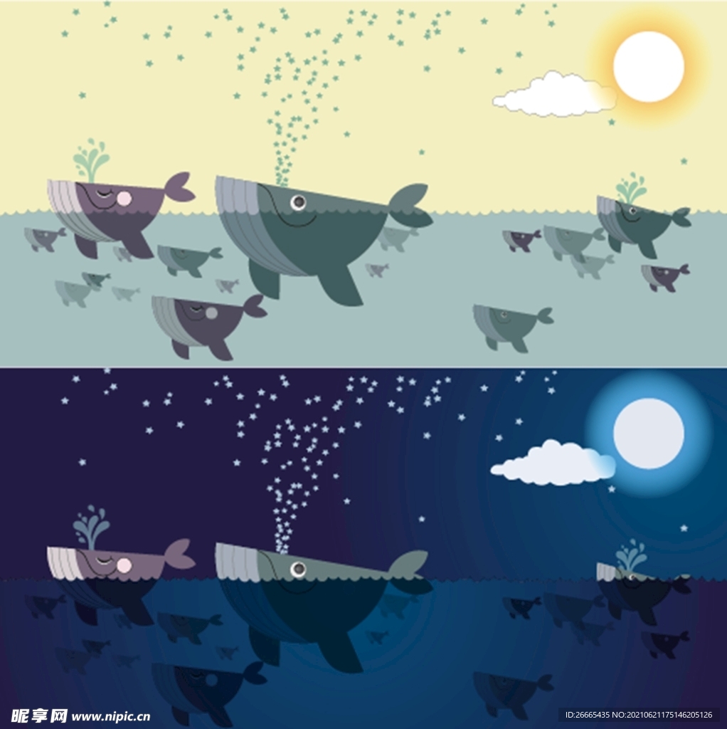 简笔画鲸群