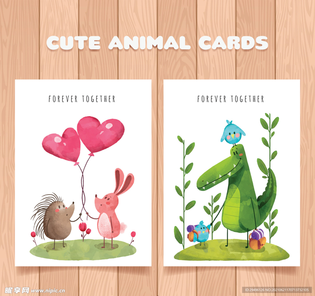 2款彩绘可爱动物卡片
