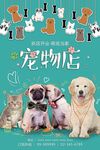 宠物店快乐猫狗卡通漫画海报