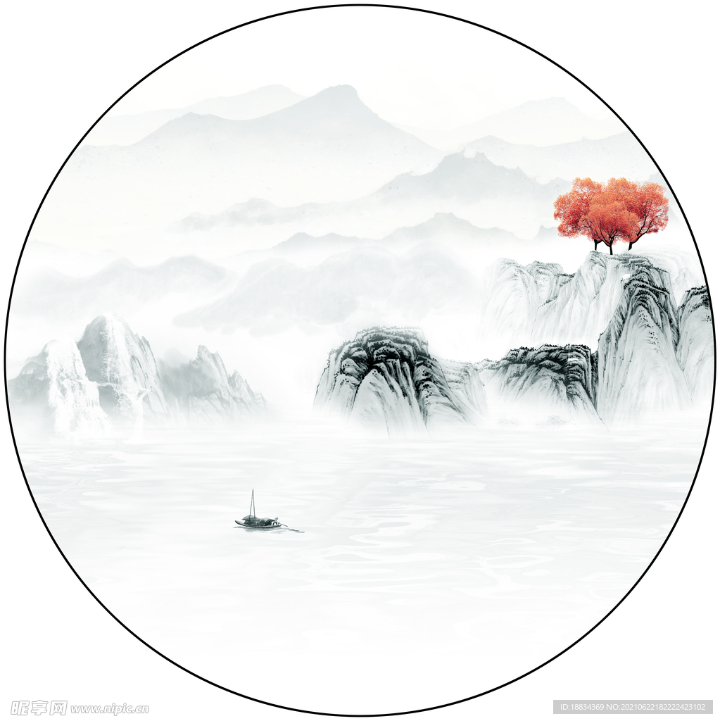 新中式装饰画 圆形装饰画 