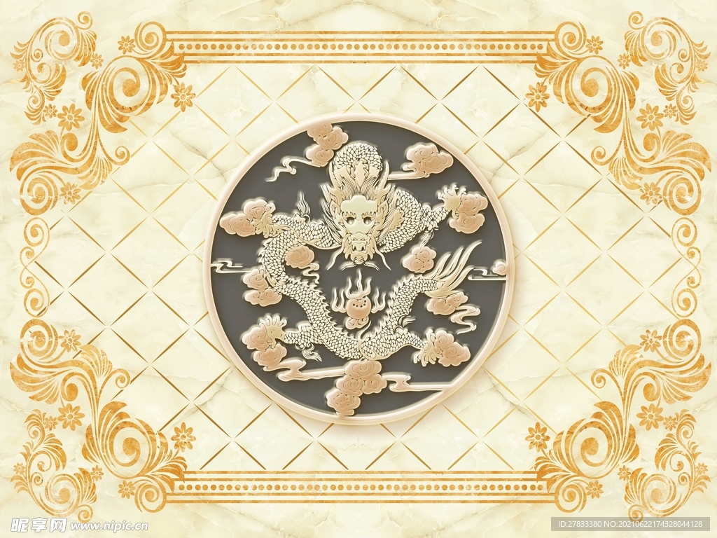 金色龙纹瓷砖背景